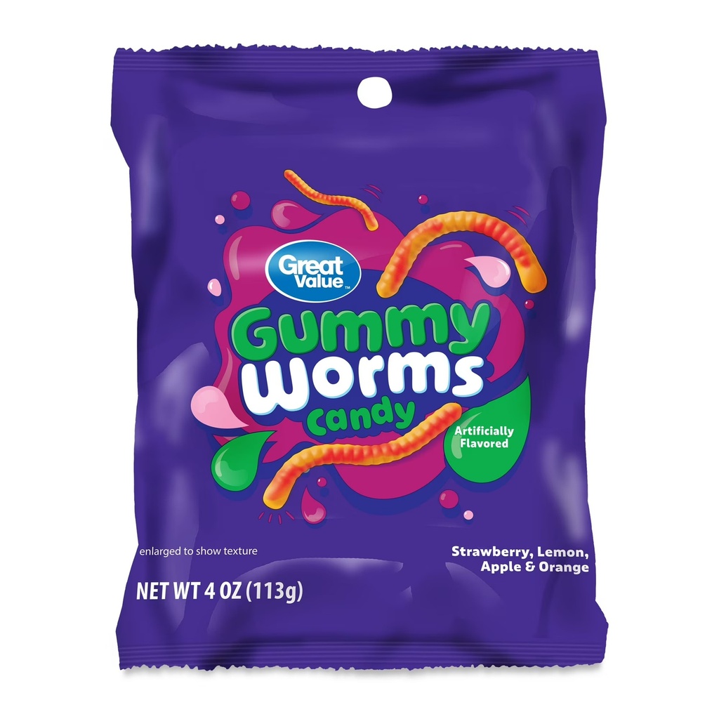 GUMMY WORMS CANDY GREAT VALUE 113 GR