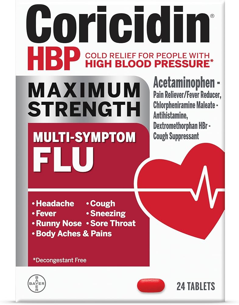 CORICIDIN HBP MAXIMUM STRENGTH, MULTY-SYMPTOM FLU X 24 TABLETS