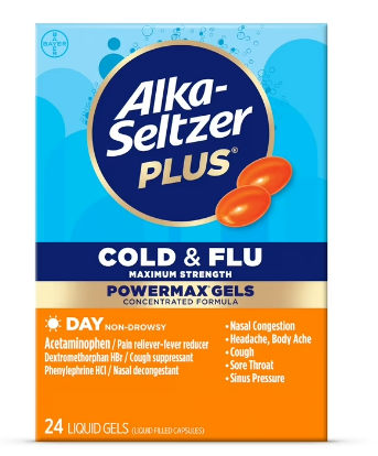 ALKA -SELTZER PLUS COLD & FLU MAXIMUM STRENGTH POWERMAX GELS DE DIA 24 CAP