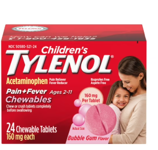 CHILDREN TYLENOL CHEWABLES WHIT 160MG ACETAMINOFEN BUBBLE GUM 24CT