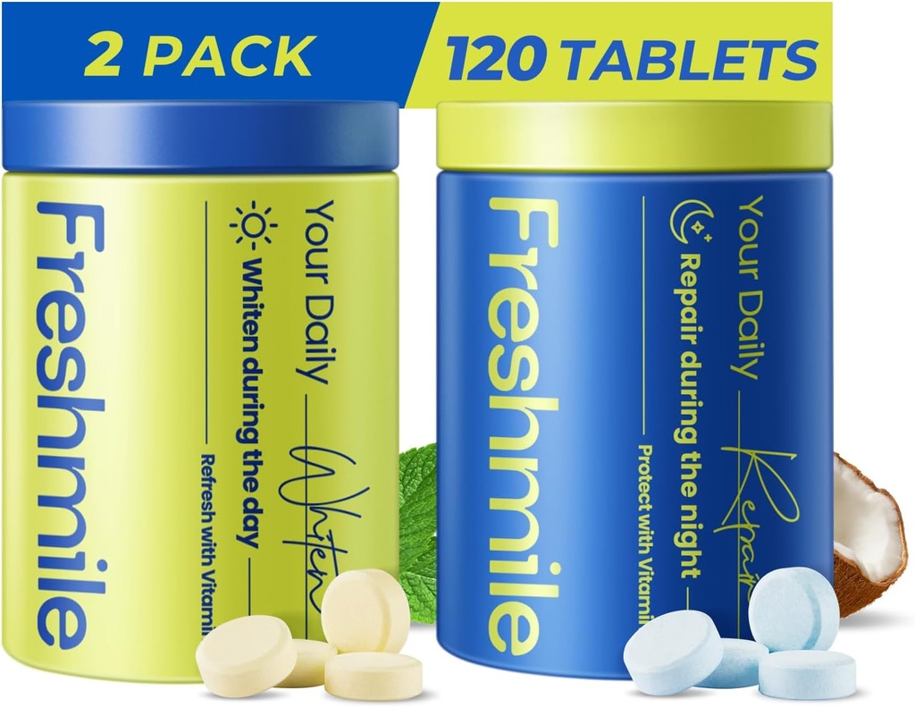 TABLETAS DE PASTA DE DIENTES BLANQUEADORA DIA Y NOCHE 120 CAP FRESHMILE