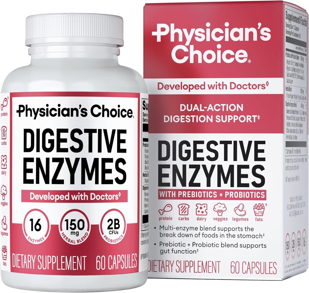 DIGESTIVE ENZYMES DUAL ACTION 60 CAP PHYSICIANS CHOICE