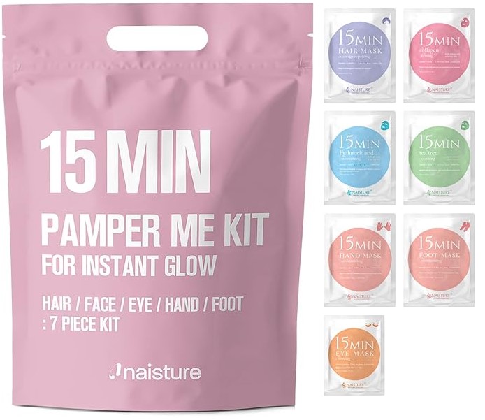 15 MIN PAMPER ME KIT MASCARILLA CABELLO/CARA/OJOS/MANOS/PIES 7 PIEZAS