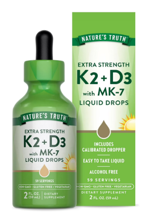 VITAMINA K2 + D3 WITH MK-7 EXTRA STRENGTH LIQUID DROPS 59 ML NATURES TRUTH