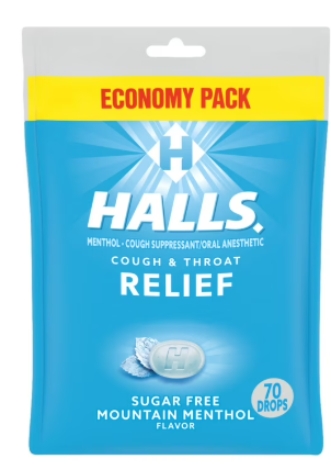 HALLS COUGH & THROAT RELIEF MOUNTAIN MENTHOL 70 DROPS