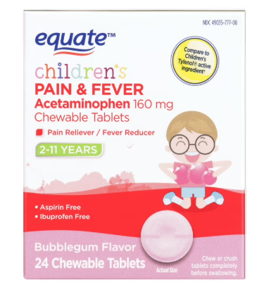 EQUATE CHILDRENS PAIN & FEVER ACETAMINOFEN CHEWABLE BUBBLEGUM 160 MG