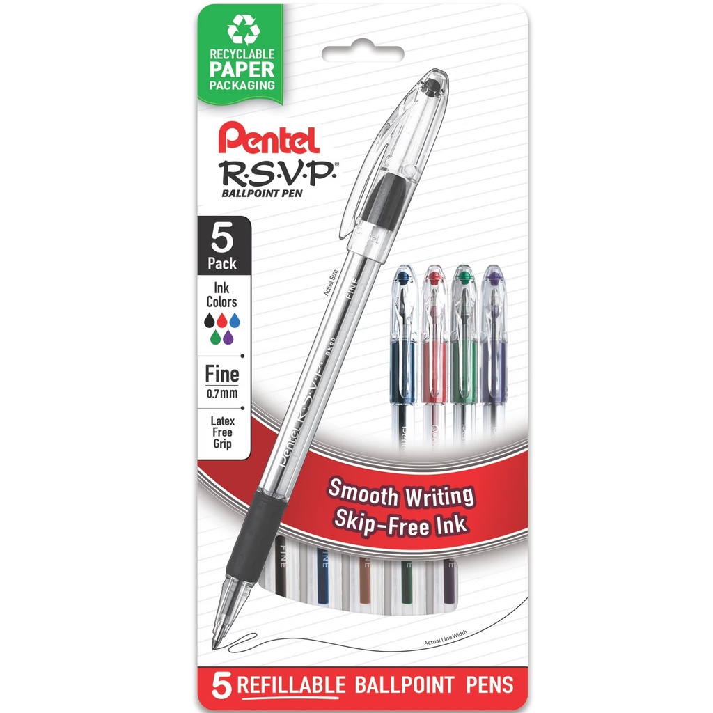 PENS BLUE 5-PC INK COLORS PENTEL RSVP