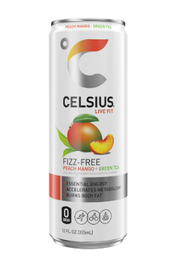AGUA CELSIUS SPARKLING FIZZ-FREE PEACH MANGO + GREEN TEA 355 ML