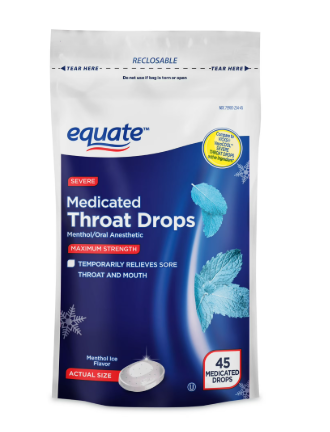 DROPS THROAT SEVERE MAXIMUN STRENGTH MENTOL ICE 45 DROPS EQUATE