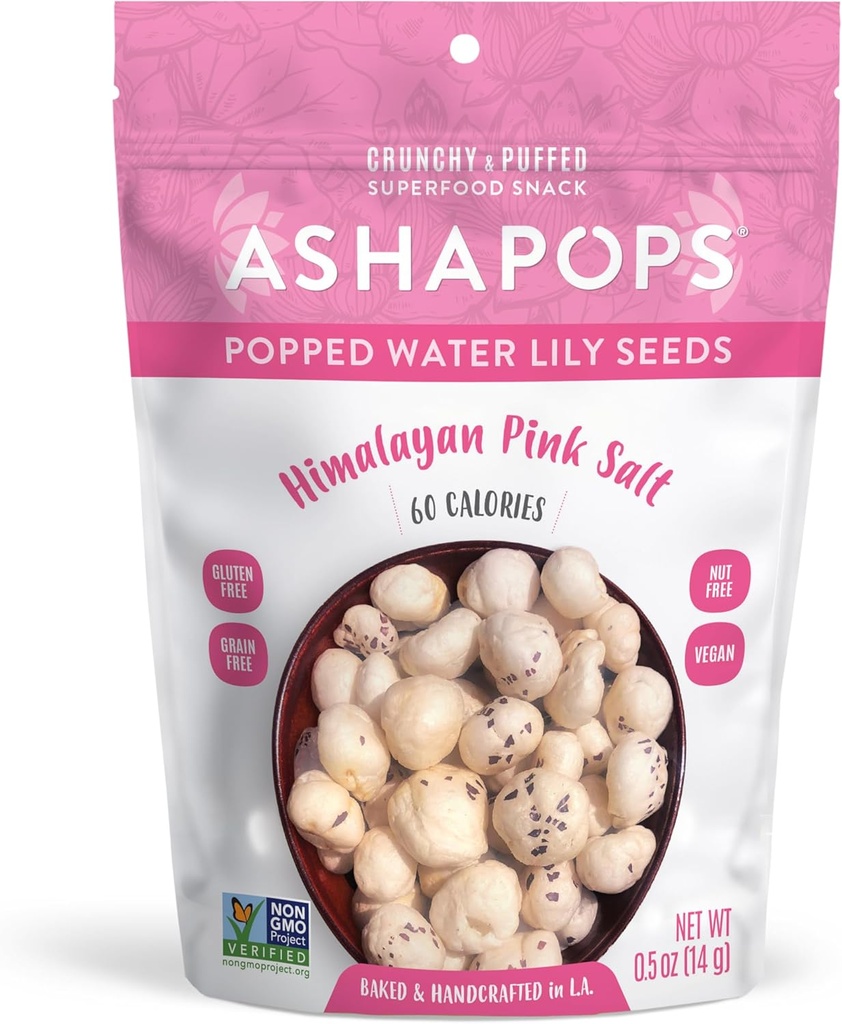 ASHAPOPS SEMILLAS DE LIRIO DE AGUA CON SABOR A SAL ROSA DEL HIMALAYA 0.5 OZ