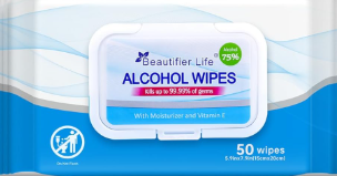 ALCOHOL WIPES CON ALOE VERA Y VITAMINA E 50 TOALLITAS BEAUTIFIER LIFE