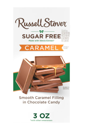 CHOCOLATE RUSSELL STOVER CARAMEL SUGAR FREE 3 OZ PV
