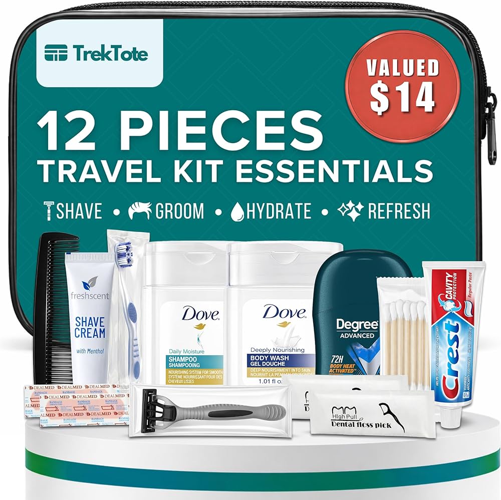 KIT DE ASEO DE VIAJE PARA HOMBRE 12 PIEZAS TREKTOTE