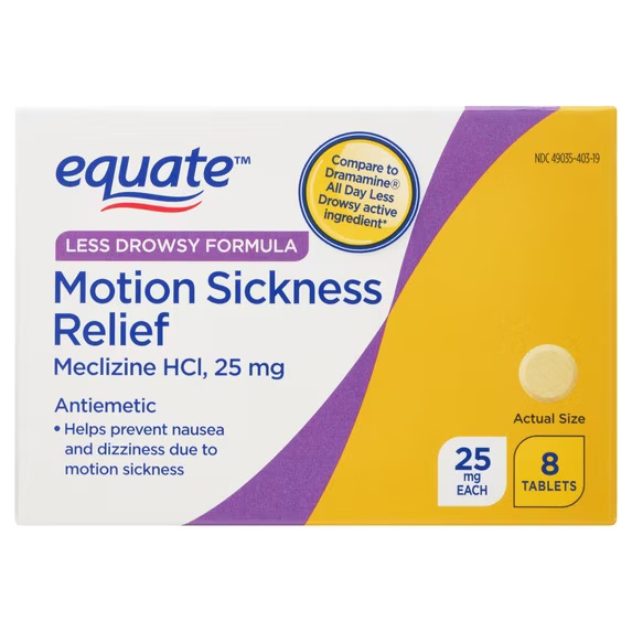 MOTION SICKNES LESS DROWSY FORMULA X 8 TABLETS EQUATE