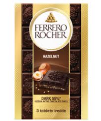 FERRERO ROCHER TABLETA DE CHOCOLATE AVELLANA 70% CACAO - 3 UNID. (90 G C/U)