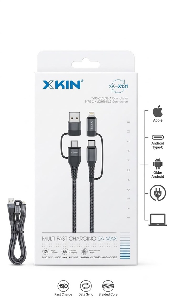 CABLE XKIN MULTI FAST 6A MAX 4 PUNTAS 4 EN 1