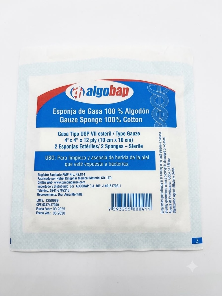 GASA ESTERIL 4X4 2 PIEZAS ALGOBAP (UNIDAD)