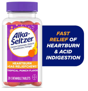 ALKA SELTZER HEARTBURN + GAS RELIEFCHEWS TROPICAL PUNCH  X 28 CHEW