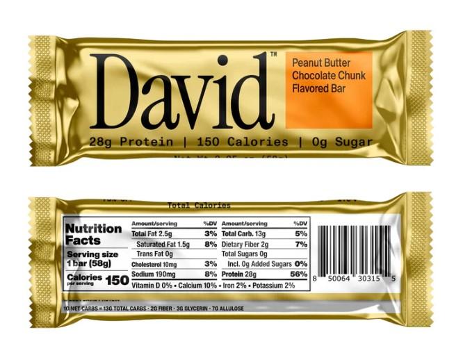 BARRA PROTEICA DAVID PEANUT BUTTER CHOCOLATE CHUNK FLAVORED BAR 62 G OFERTA
